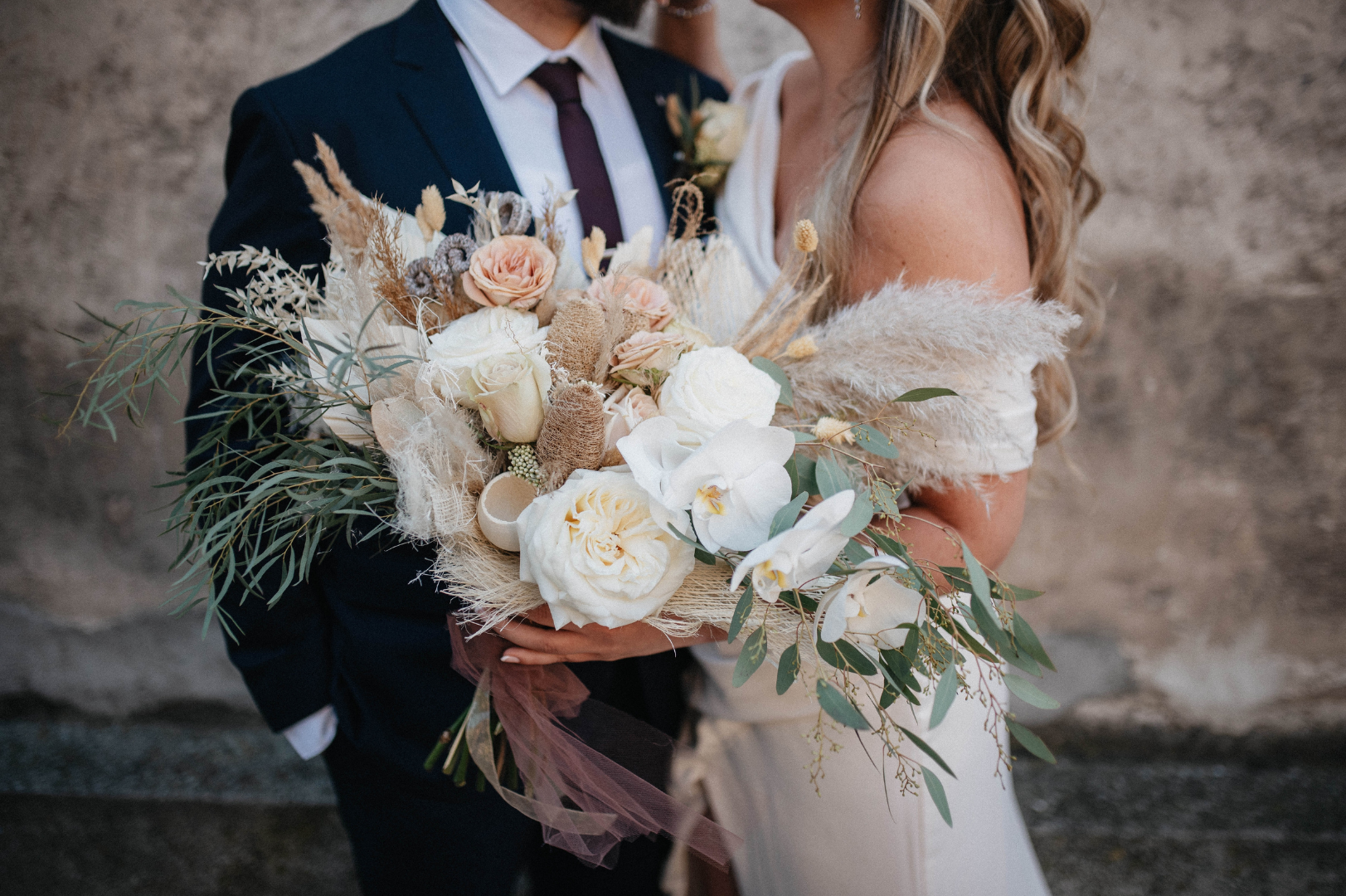 Hochzeit, Brautstrauß, Hochzeitspaar