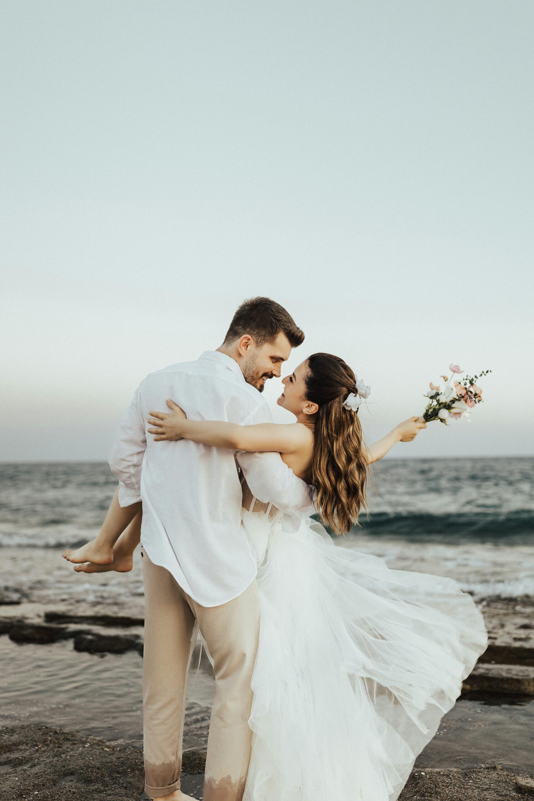 beach, wedding, couple