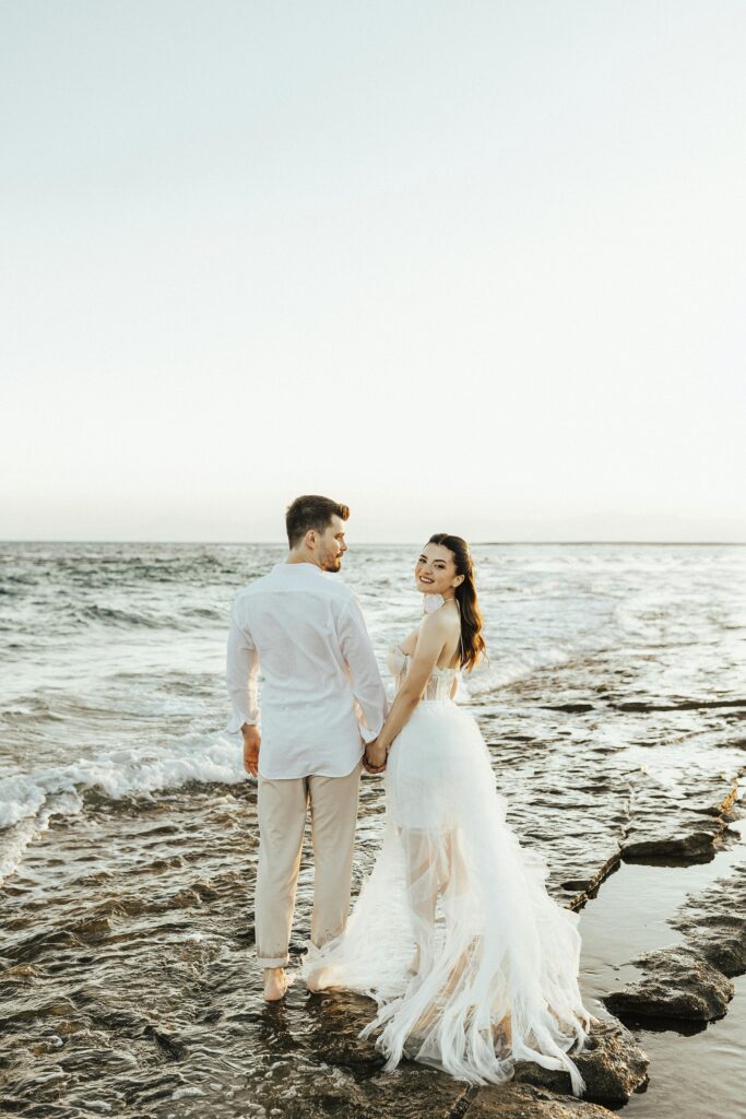 beach, wedding, couple