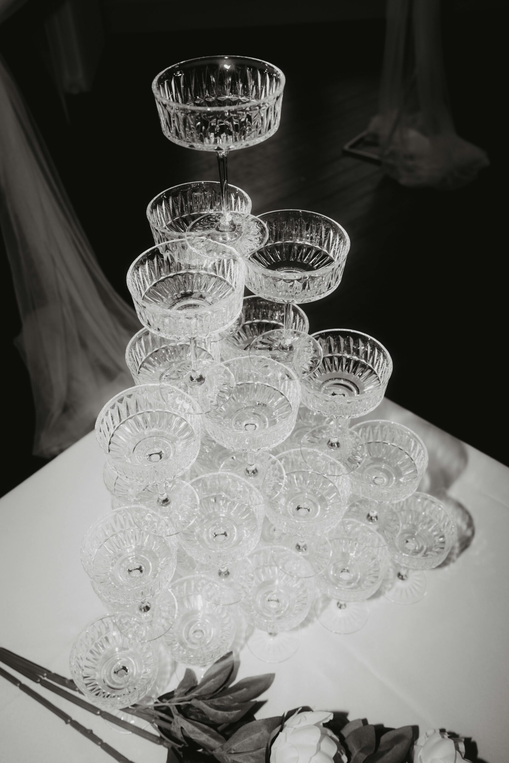 champagne tower, wedding