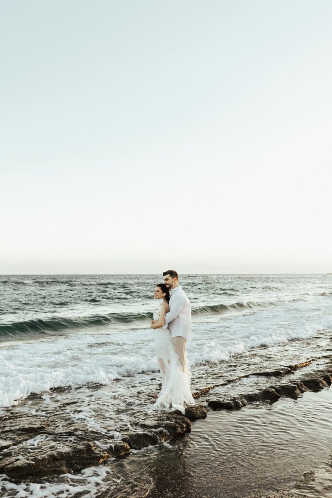 beach, couple, wedding