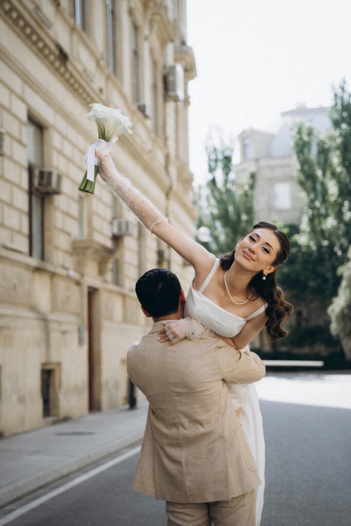 wedding, couple, city
